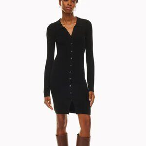 Button Up Long Sleeve Dress - Black